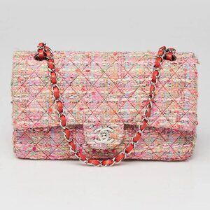 Chanel Pink Multicolor Quilted Tweed Classic Medium Double Flap Bag